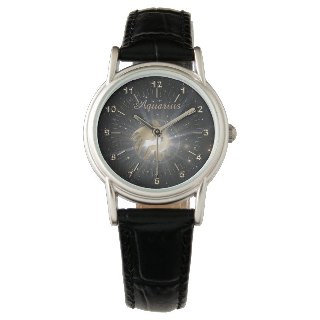 Ljus guld- Aquarius Armbandsur (Framsida)