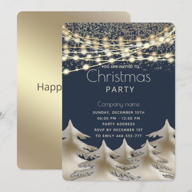 ljus guld, bolagsjul party inbjudningar (Fram/baksida)