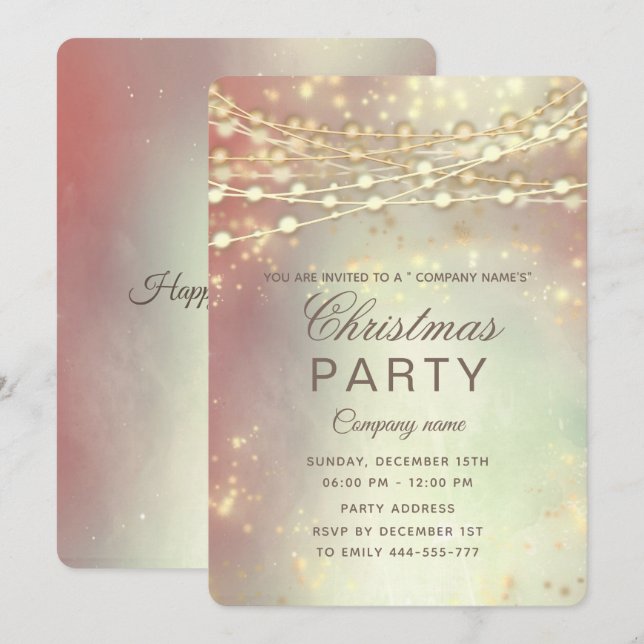 ljus guld, bolagsjul, party  inbjudningar (Fram/baksida)