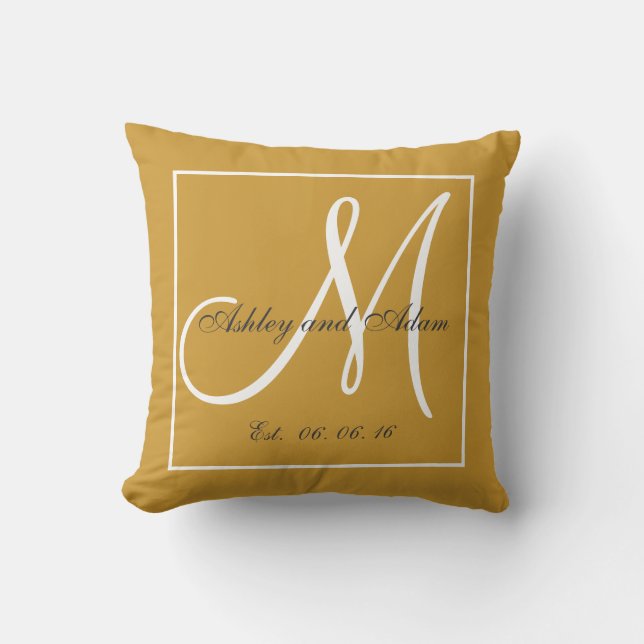 Ljus Guld Brown Monogram Bröllop Keepsaké Pillow Kudde (Framsida)