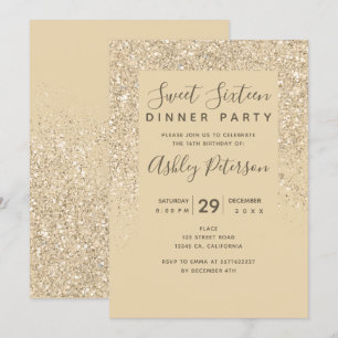 Ljus guld glitter typografi chic guld Sweet 16 Inbjudningar