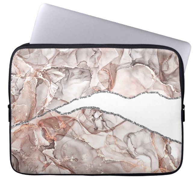 LJUS GULD MARBLE AGATE SILVER GLITTER GLAM LAPTOP FODRAL (Framsidan)
