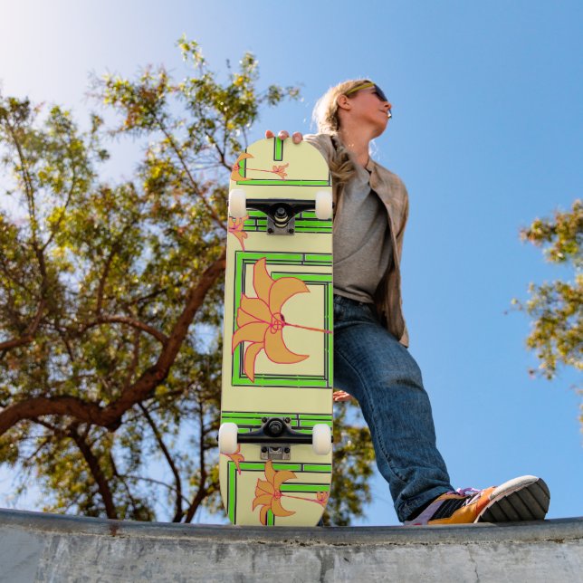 Ljus gulgrön Geo blommig Mini Skateboard Bräda 18,5 Cm (Utomhus 1)