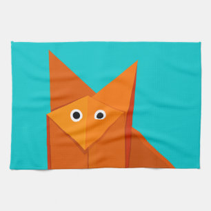 Ljus gullig Origami räv Kökshandduk