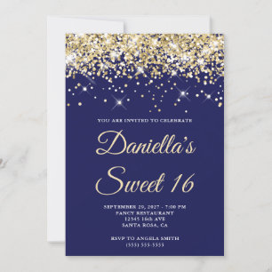 Ljus gyllenglitter Navy Sweet 16 Inbjudningar