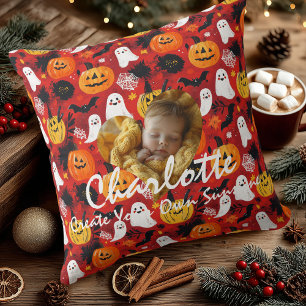 Ljus Halloween-fröjd – Pumpa och spöken baby Kudde