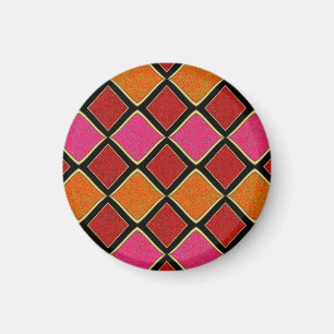 Ljus Harlekin-diamantmönster i rött, orange, Magnet