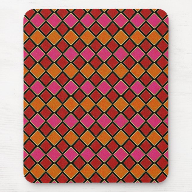 Ljus Harlekin-diamantmönster i rött, orange,  Musmatta (Framsidan)