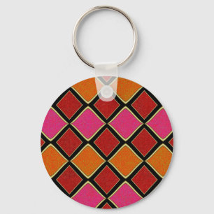 Ljus Harlekin-diamantmönster i rött, orange, Nyckelring