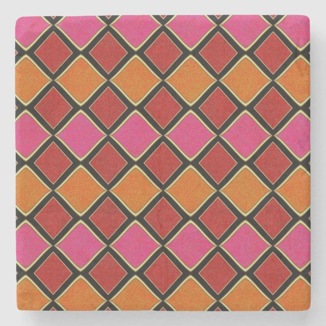 Ljus Harlekin-diamantmönster i rött, orange,  Stenunderlägg (Framsidan)