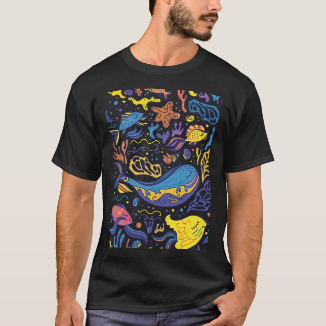 Ljus havsmönster - Havs doodle-ritning T Shirt (Framsida)