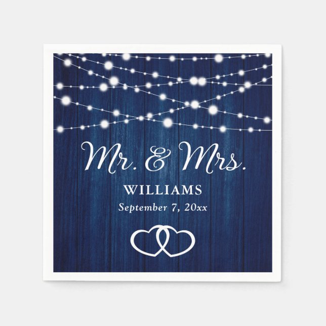 Ljus Hearts Rustic Wood Bröllop Pappersservett (Framsidan)