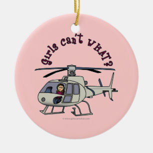 Ljus Helikopter Pilot Flicka Julgransprydnad Keramik