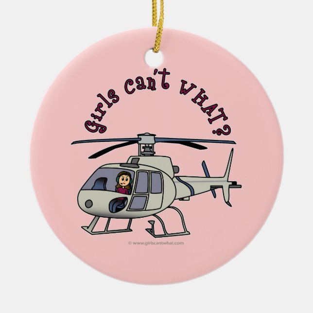 Ljus Helikopter Pilot Flicka Julgransprydnad Keramik (Framsidan)