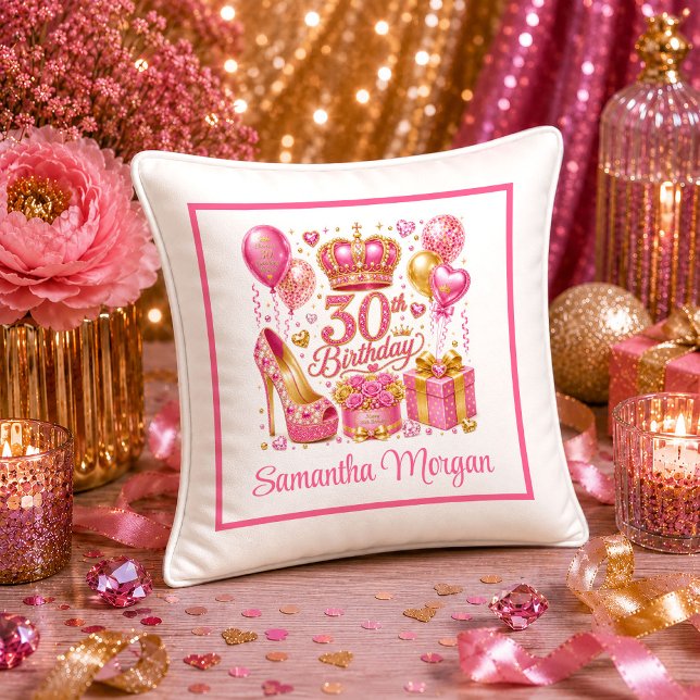 Ljus het rosa glitter 30-års födelsedags kudd kudde (Bright Hot Pink Glitter 30th Birthday Pillow

)