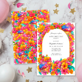 Ljus het rosa glitter blommig diskokula födelsedag inbjudningar
