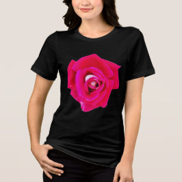 Ljus heta rosa rosblommande grafisk t-shirt