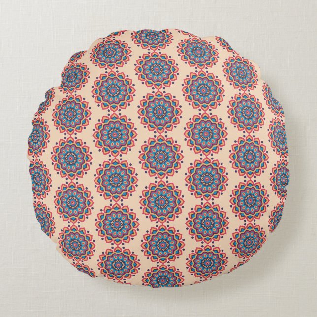 Ljus Hexcolor Mandala Rund Kudde (Framsidan)