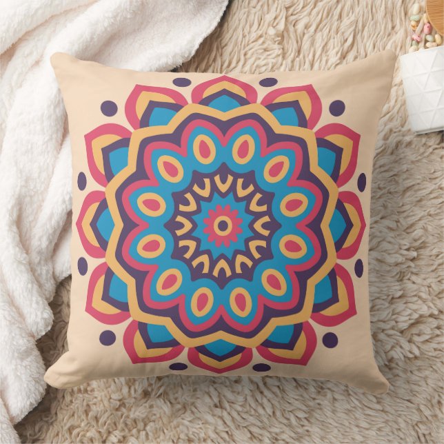 Ljus Hexfärg Mandala Kudde (Filt)