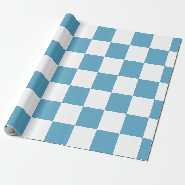 Ljus himmelblå och vit rutig – Glad lekfull Presentpapper (Utrullad)