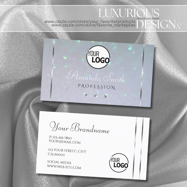 Ljus himmelblå pärlglitterdiamanter och logotyp visitkort (Skapare uppladdad)