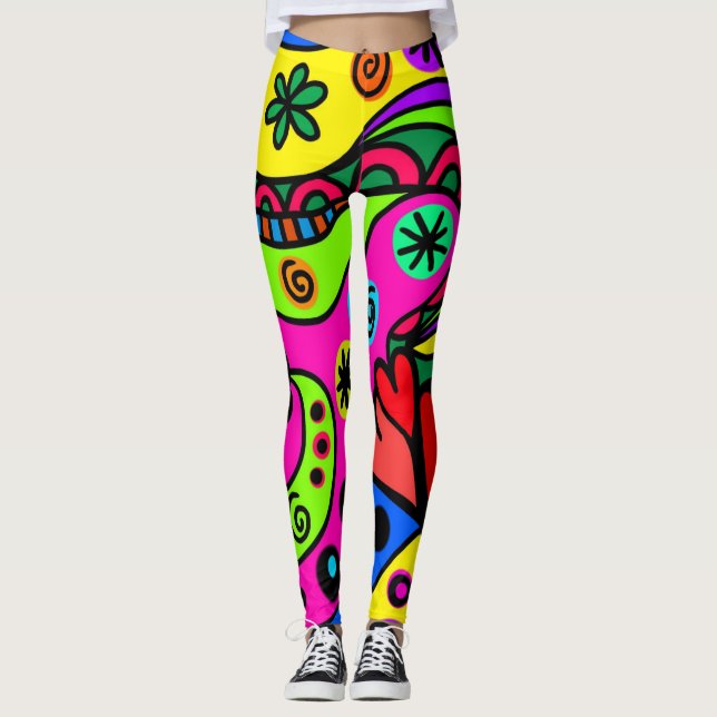 Ljus hjärta och virvelmönster leggings (Framsida)