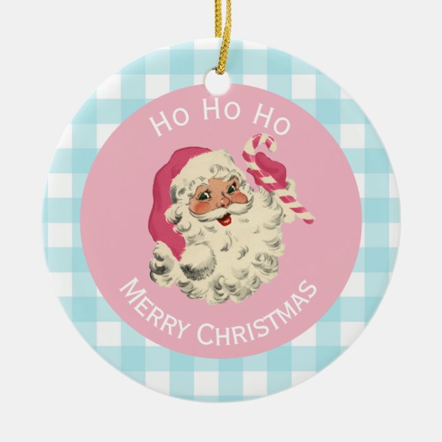 Ljus hud rosa och blå tomte julgransprydnad keramik (Framsidan)