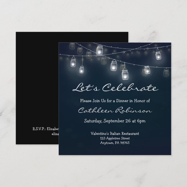 Ljus i murarljus för middagsfirande inbjudningar (Fram/baksida)