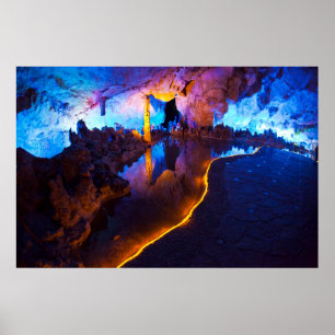 Ljus i Reed Flute Cave, Kina Poster