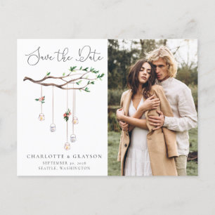 Ljus i Rustic Watercolor Forest Spara datumet Meddelande Vykort