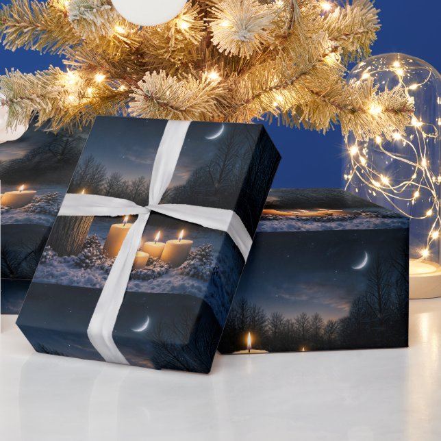 Ljus i snön med en halvmåne jul presentpapper (Helgdagar)