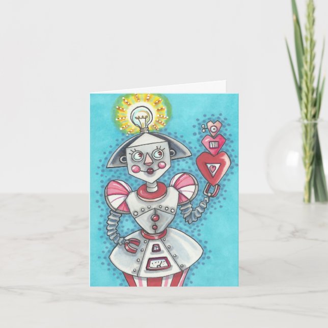 Ljus Idea ROBOT VALENTINE NOTE CARD Verse Helgkort (Framsida)