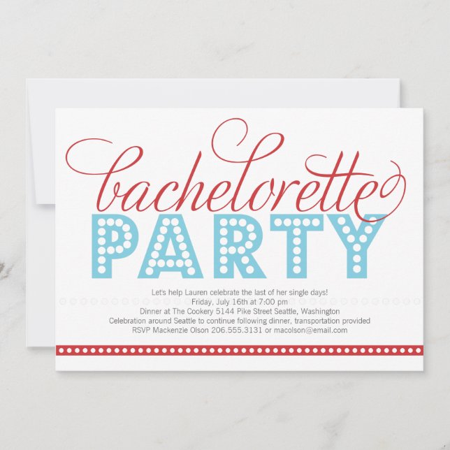 Ljus inbjudan för ljusBachelorette party (Framsida)