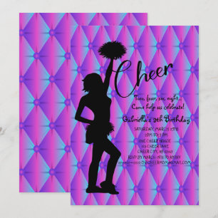 Ljus Iridescent Silouhette Cheerleader Birthday Inbjudningar