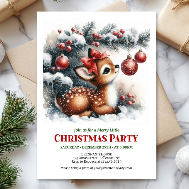 Ljus jul baby dov jul inbjudan digital  (Bright baby fawn Christmas kids invite digital download card)