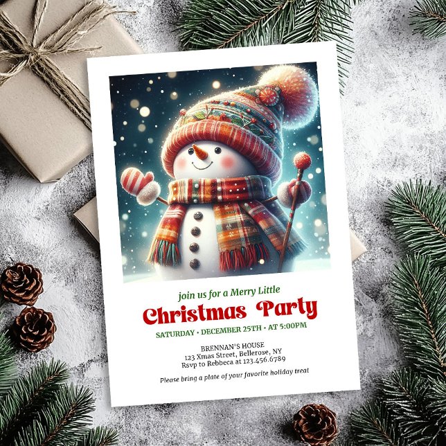 Ljus jul snömannen barn inbjuder festlig  inbjudningar (Bright Christmas snowman kids invite festive editable

)
