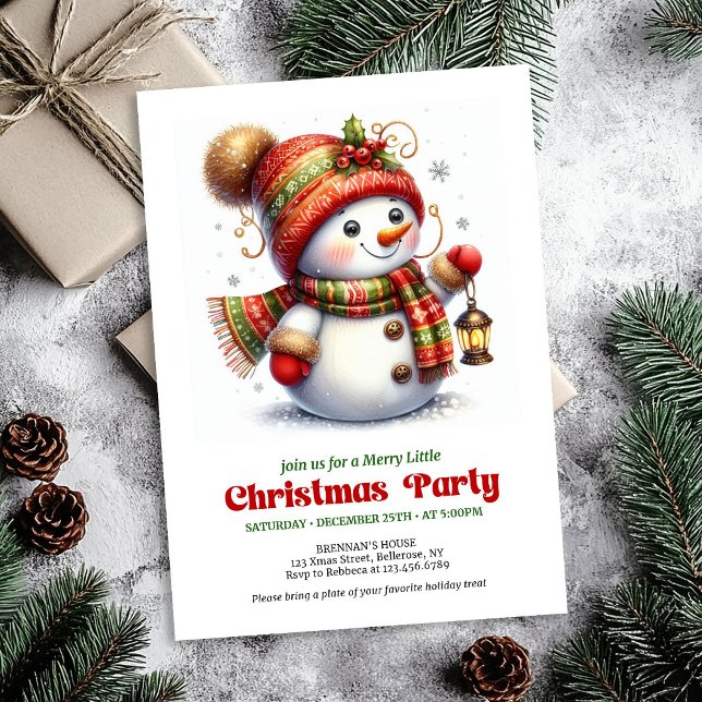 Ljus jul snömannen bjuda in barn semester   inbjudningar (Bright Christmas snowman invite kids holiday editable

)