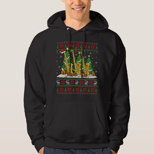 Ljus Julafton Sweater Stil Ugly Santa Saxophone Ch Hoodie (Framsida)