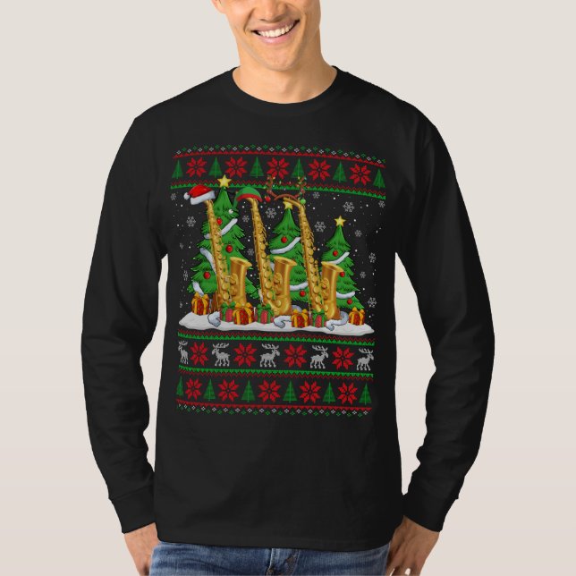 Ljus Julafton Sweater Stil Ugly Santa Saxophone Ch T Shirt (Framsida)