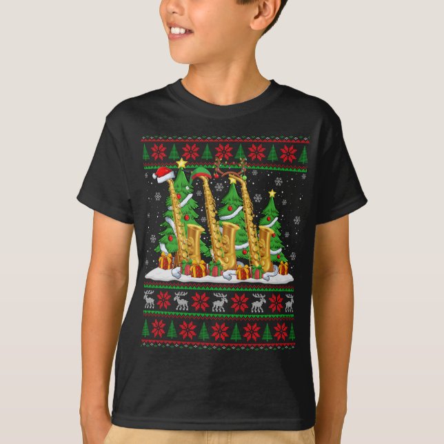 Ljus Julafton Sweater Stil Ugly Santa Saxophone Ch T Shirt (Framsida)