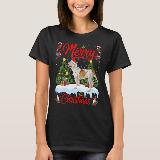 Ljus Julafton Träd Santa American Bulldog jul T Shirt (Framsida)