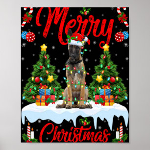 Ljus Julgran Tomte Belgisk Malinois Hund Kristus Poster