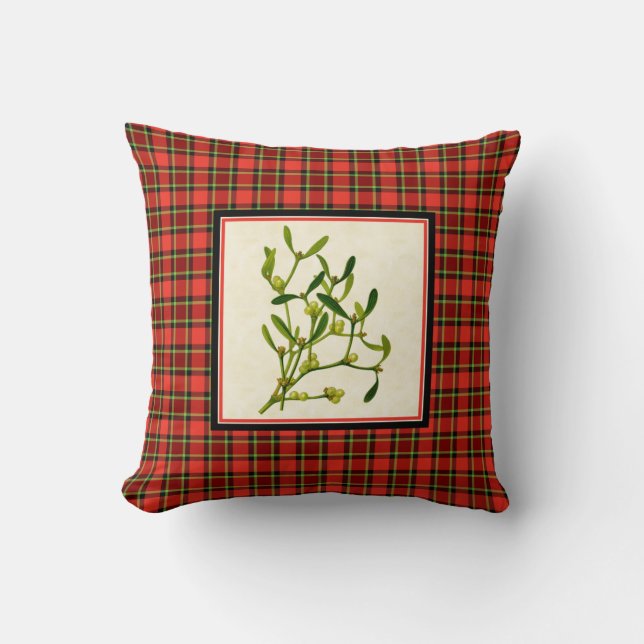 Ljus julpläd med vintagemistletoen kudde (Framsida)