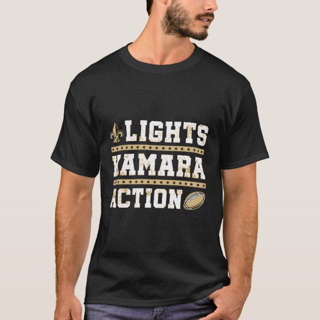 Ljus Kamara Action Funny Football New Orleans T Shirt (Framsida)