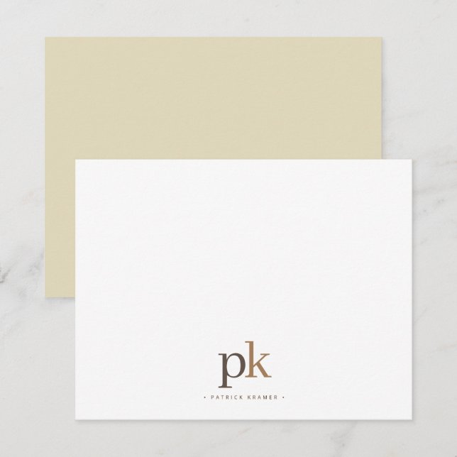 Ljus Khaki Modern Neutral Brun Monogram Anteckningskort (Fram/baksida)