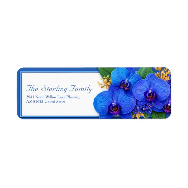 Ljus Kobolt Guldgrön Sprig-Orkidét Returadress Etikett (Framsidan)