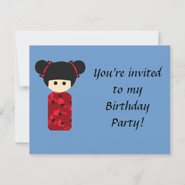 Ljus Kokeshi födelsedagsinbjudan Inbjudningar (Framsida)