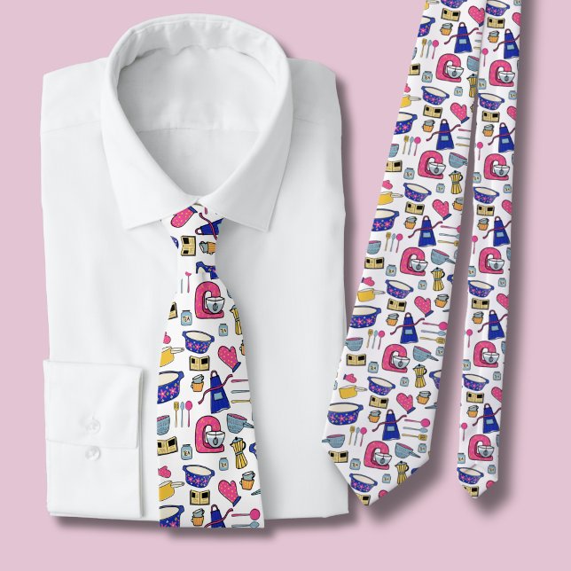 Ljus köksredskap gör Cake Maker Slips (kitchen utensil pattern tie)