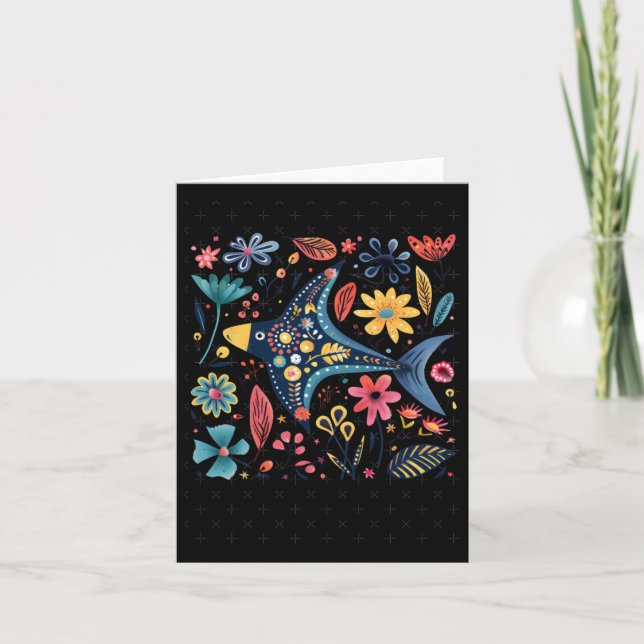Ljus konstnärlig illustration av fisk med blommor  kort (Framsida)