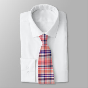 Ljus korall, marinblå, vit preppy Madras-karotröja Slips